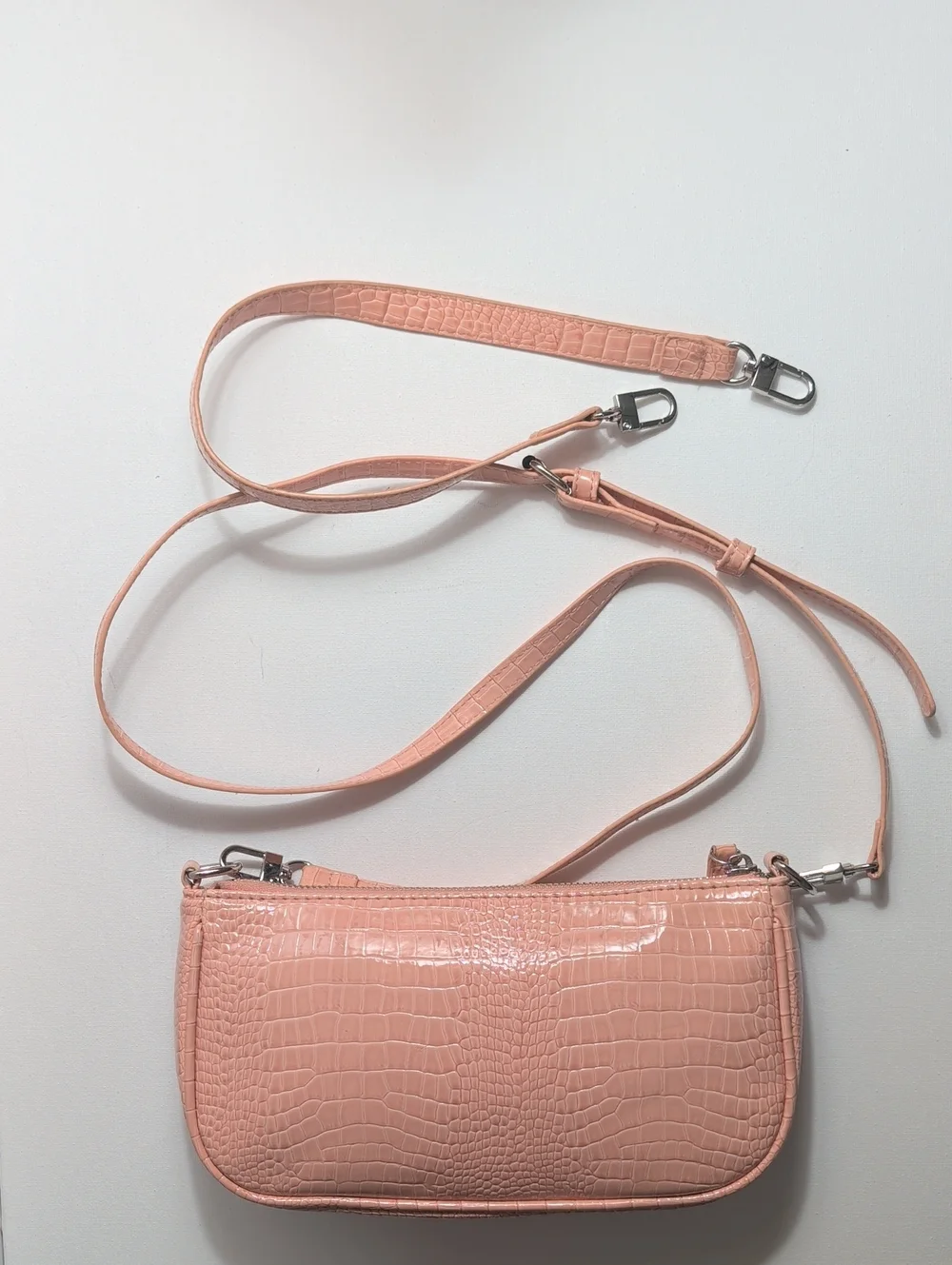 Light Pink Croc-Embossed Baguette Shoulder Bag Crossbody